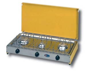 fornello 3 fuochi con piano in acciaio inox